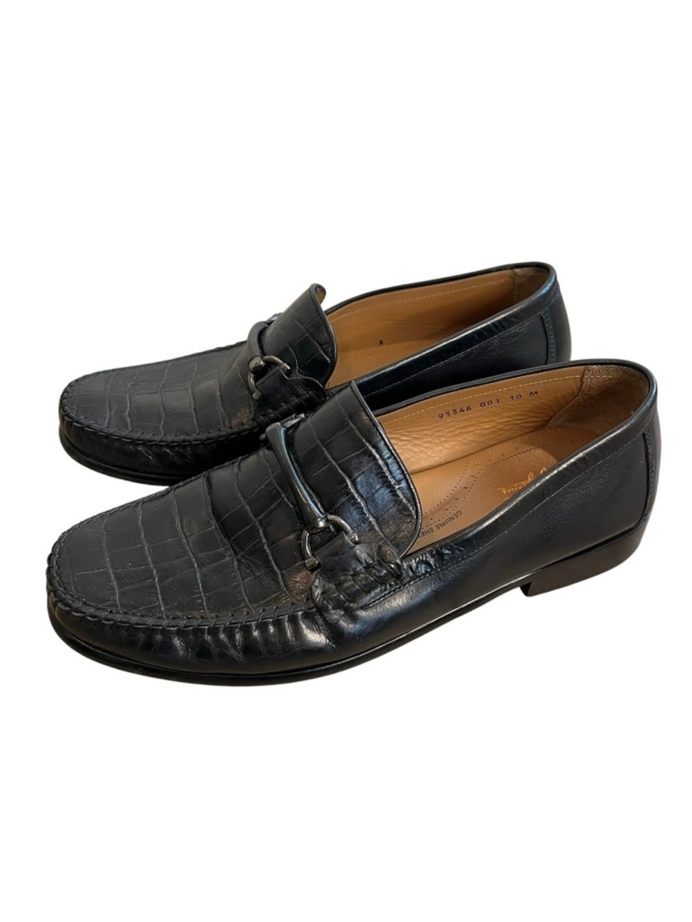 Brass Boot Mens Black Croc Embossed Leather Bit Loafers 93346 001 Size 10 M